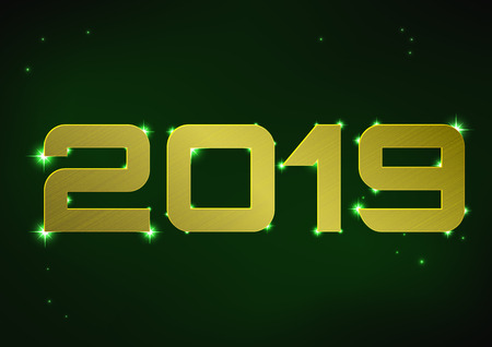 Vector illustration of golden metallic number 2019 over green night skyのイラスト素材