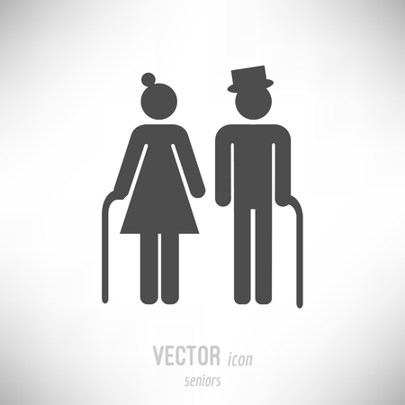 Vector illustration of flat design seniors couple icon. dark greyのイラスト素材