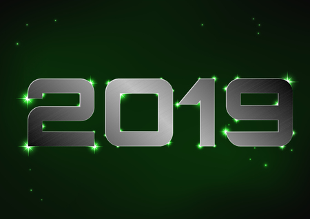 Vector illustration of steel metallic number 2019 over green night skyのイラスト素材