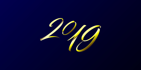 Vector illustration of golden number 2019 card on a dark blue backgroundのイラスト素材