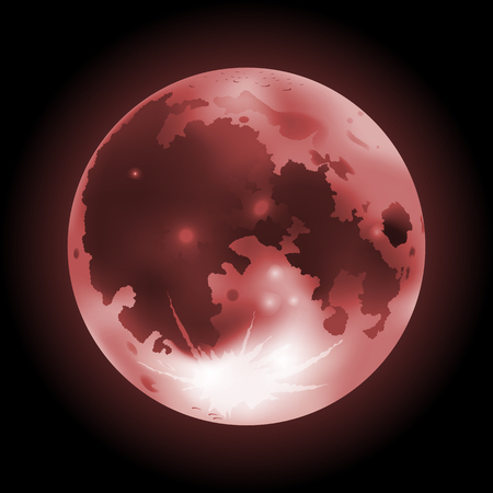 Vector illustration of red full Moon on a dark backgroundのイラスト素材