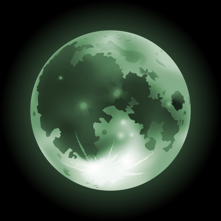 Vector illustration of green full Moon on a dark backgroundのイラスト素材
