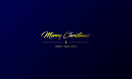 Vector illustration of simple centred greeting card with golden Merry Christmas and Happy New Year on a dark blue backgroundのイラスト素材