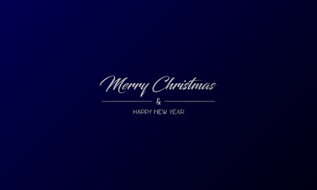 Vector illustration of simple centred greeting card with silver Merry Christmas and Happy New Year on a dark blue backgroundのイラスト素材