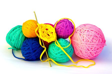Colorful recycled crochet ballsの写真素材