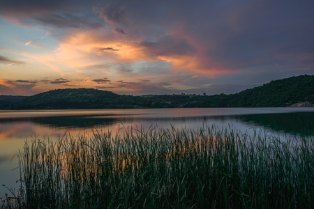 Sunset on the lakeの写真素材