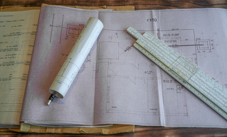 An old architectural design that was hand-made with pencil and linerの写真素材