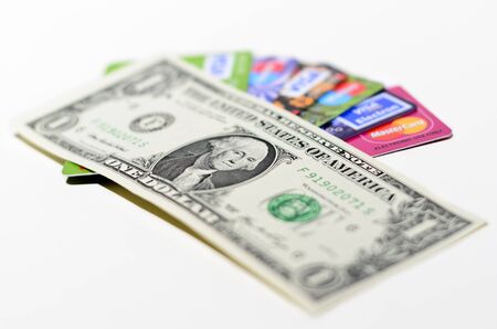 Credit card and dollars with shallow depth of fieldのeditorial素材