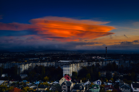 Unusual sky. During sunset. Simferopol. Crimea. Ukraine.の写真素材