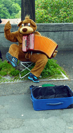 street musician in bear suit on the street of Berneのeditorial素材
