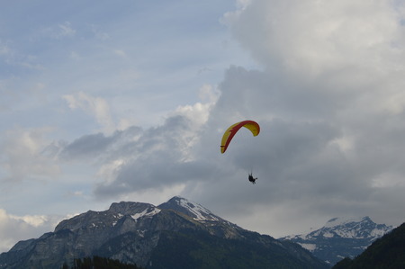 paramotor over Interlakenの写真素材