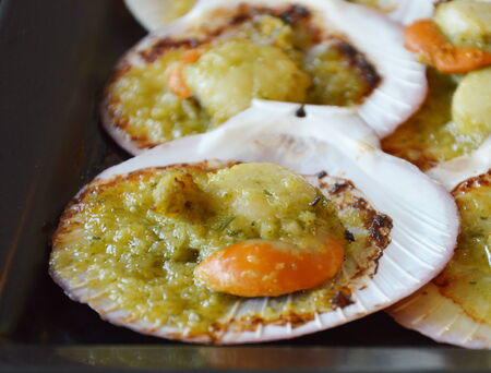 Scallops baked in butter の写真素材