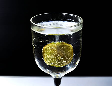 lemon in soda glassの写真素材