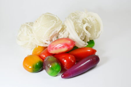 coconut balls and coating Thai dessert made with green beansの写真素材