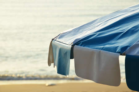 blue and white umbrellaの写真素材