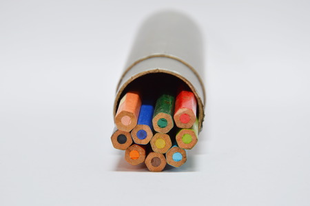 colour pencils in the grey boxの写真素材