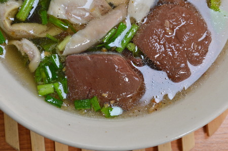 boiled pork blood with entrails in soup
