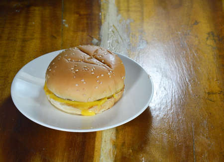 pork cheeseburger on the dishの写真素材
