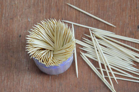 toothpick on wood tableの写真素材