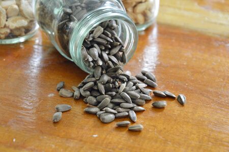 sunflower seed on tableの写真素材