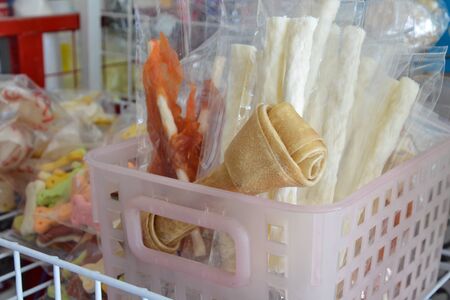 dog snack on pet shop shelf