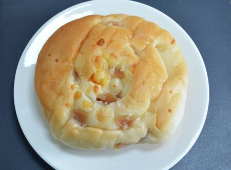 roll bread with ham and cheeseの写真素材