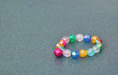 pet bead necklace handmade on tableの写真素材