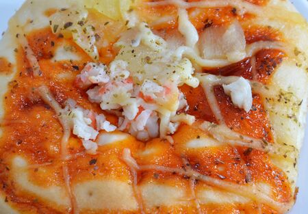 pizza bread topping imitation crabの写真素材