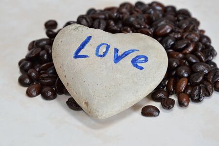 heart rock and coffee bean