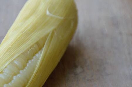 corn on wooden boardの写真素材