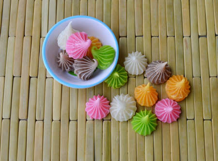 allure candy colorful thai dessert on bamboo plateの写真素材