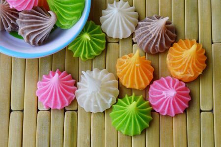 allure candy colorful thai dessert on bamboo plateの写真素材