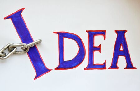 iron chain drag idea word on white paper