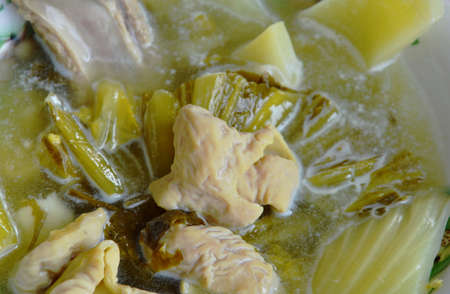 pickled Chinese cabbage with pork entrails and bone soup in bowlの写真素材
