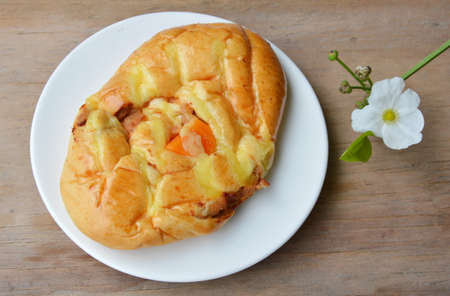 bread stuff dried shredded pork and salt egg yolk on dish
