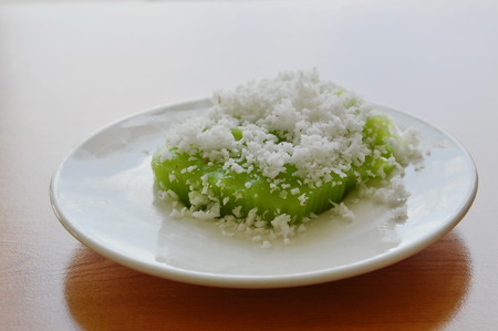 green coconut sweet pudding on dishの写真素材