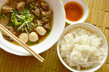 braised pork stew and spicy chili sauce eat couple with rice