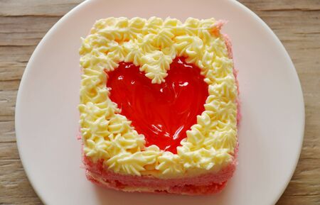 strawberry butter cake decorate red heart for valentine dayの写真素材