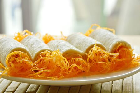 bread roll golden threads applied dessert on dish
