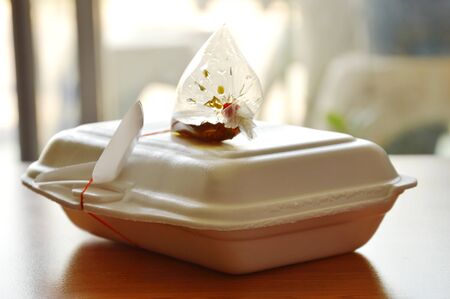 ready meal packing in foam boxの写真素材