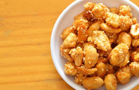 sweet crispy bean in cup on tableの写真素材