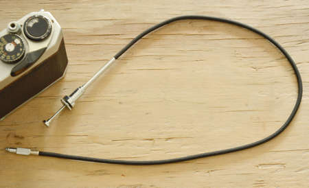 classic shutter cable released and single lens reflect film cameraの写真素材