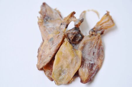 dry squid raw food on white backgroundの写真素材