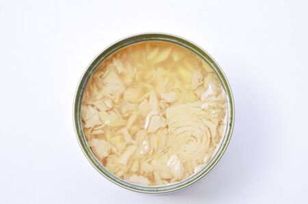 tuna in oil can food on white backgroundの写真素材