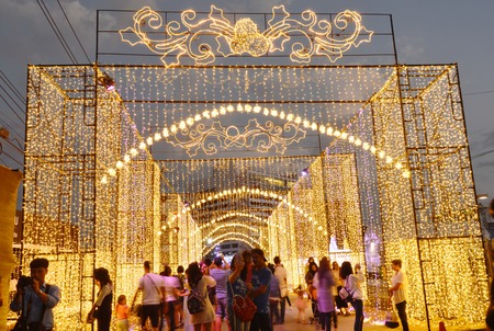 Bangkok Thailand December 16, 2017 :  ambiance of traveler visit and watch LED light show in Thailand illumination festival 2017 on nightのeditorial素材