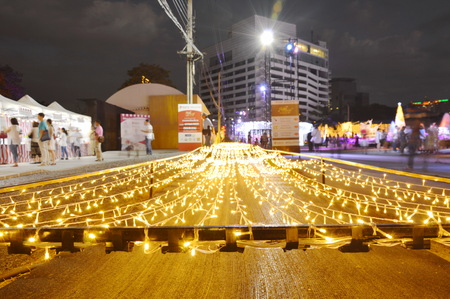 Bangkok Thailand December 16, 2017 :  ambiance of traveler visit and watch LED light show in Thailand illumination festival 2017 on nightのeditorial素材