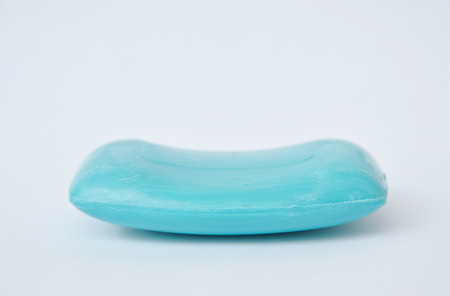 blue soap bar on white backgroundの写真素材