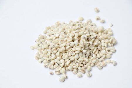 raw Job's tears or millet on white backgroundの写真素材