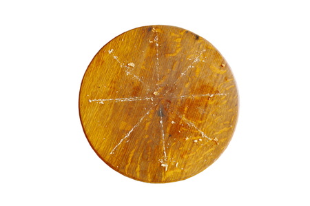 wooden pizza plate after eating on white backgroundの写真素材