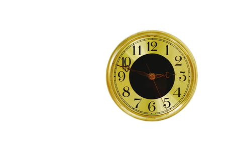golden circle clock isolated on white backgroundの写真素材